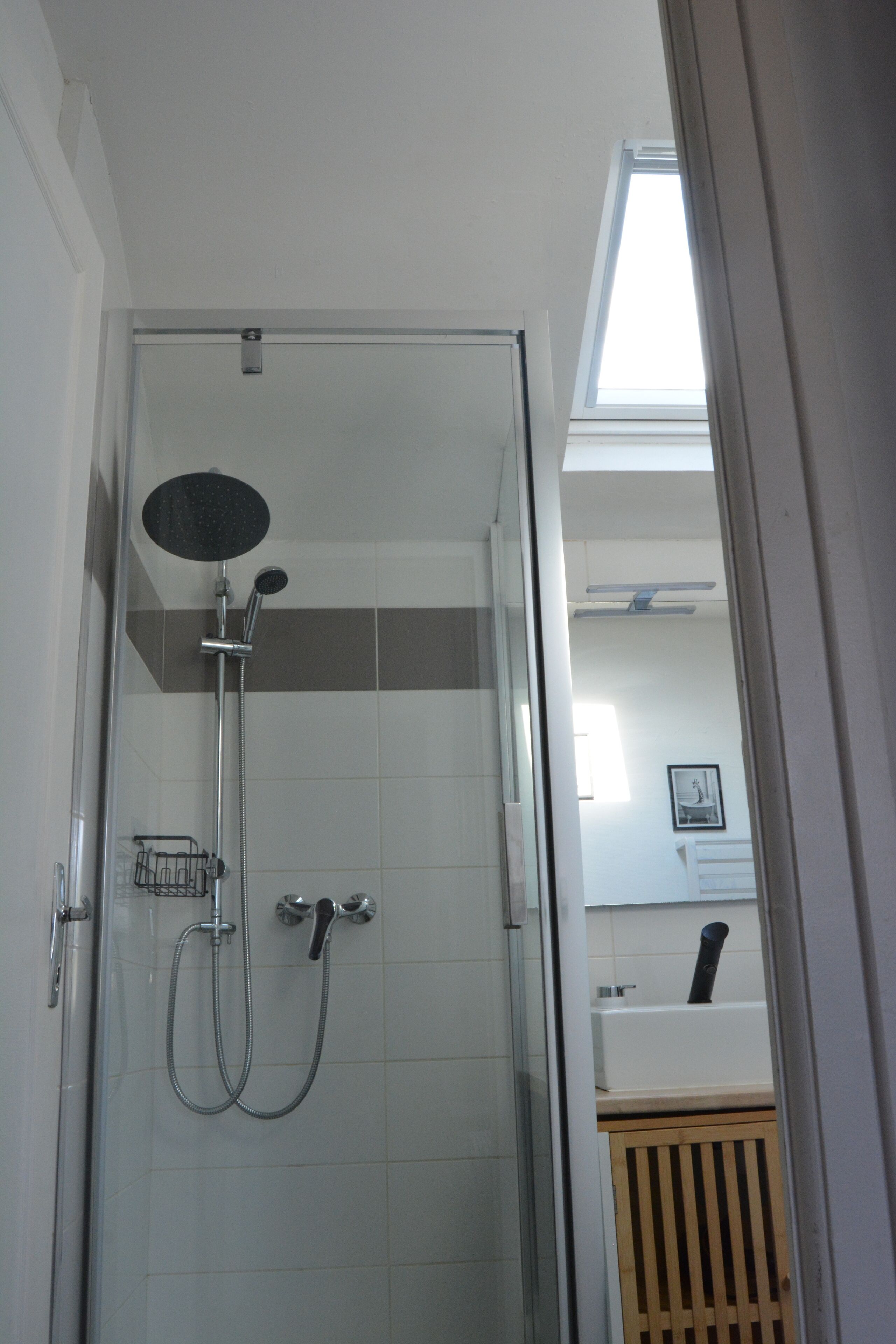 Regadera, secadora de cabello, toallas, papel de baño 