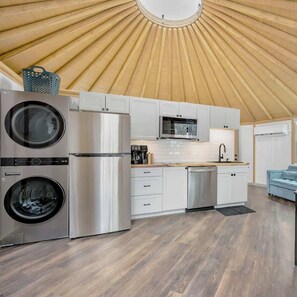 Fridge, microwave, stovetop, dishwasher - Monroe: Hill Country Luxe Yurt | Hot Tub | Glamp (Canyon Lake)