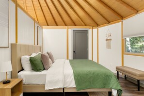 Iron/ironing board, travel cot, WiFi, bed sheets - Cedar • Modern Yurt‑Cabin w/ Hot Tub + Swings • Sleeps 4 (Canyon Lake)