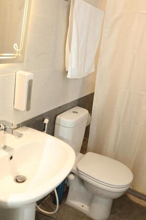 Ensemble douche/baignoire, sèche-cheveux, serviettes fournies, savon