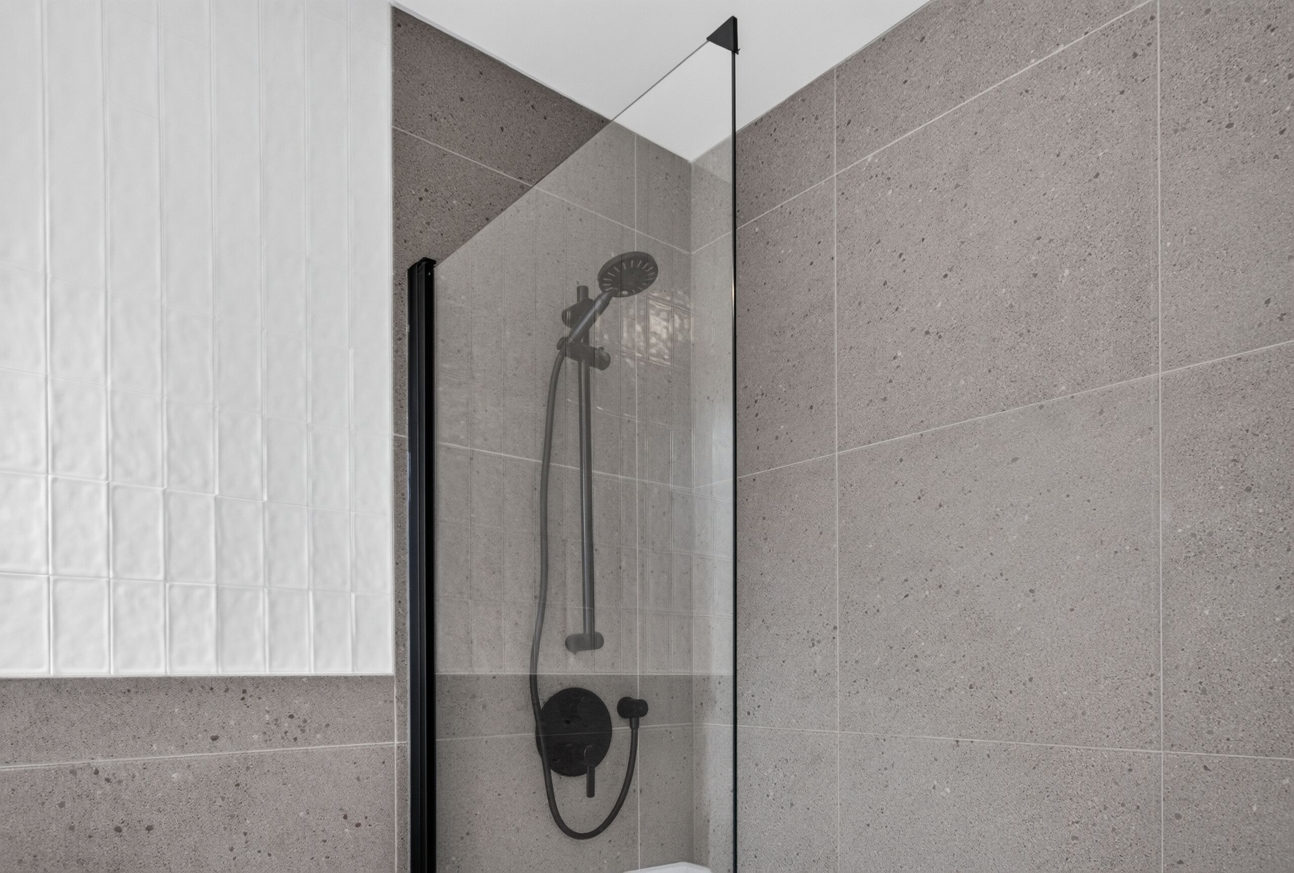 Shower, hair dryer, towels, toilet paper