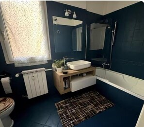 Regadera, secadora de cabello, bidet, toallas 
