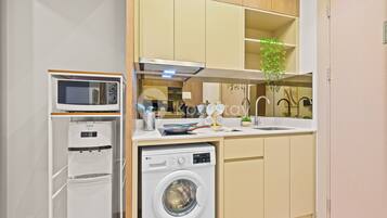 Apartment, 1 Queen Bed, City View | Private kitchen