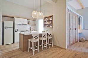 Executive Apartment, Sea View | Private kitchen | Fridge, stovetop, electric kettle, toaster