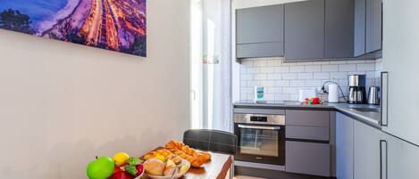 Fridge, microwave, oven, dishwasher