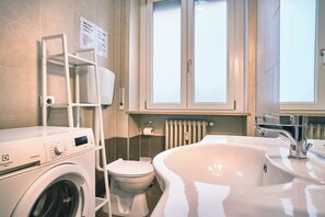 Hair dryer, soap, shampoo, toilet paper