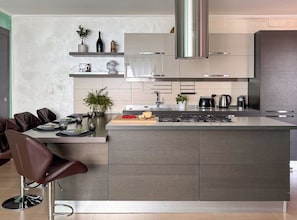 Fridge, oven, stovetop, coffee/tea maker