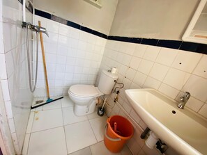 Shower, towels, toilet paper