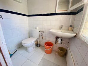 Shower, towels, toilet paper