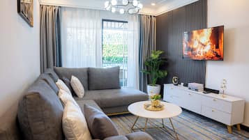 Superior Apartment, 1 Bedroom, Private Bathroom, City View | Living area