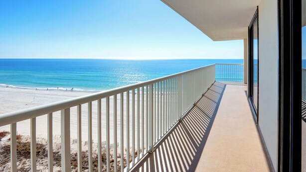 A balcony with a view of the beach and ocean. - Summer House 901B by Liquid Life (Orange Beach)