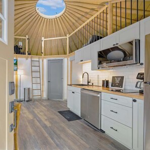 Fridge, microwave, oven, stovetop - Stetson + Gentry: 2 Lux Connected Yurts | 5bds 2ba (Canyon Lake)
