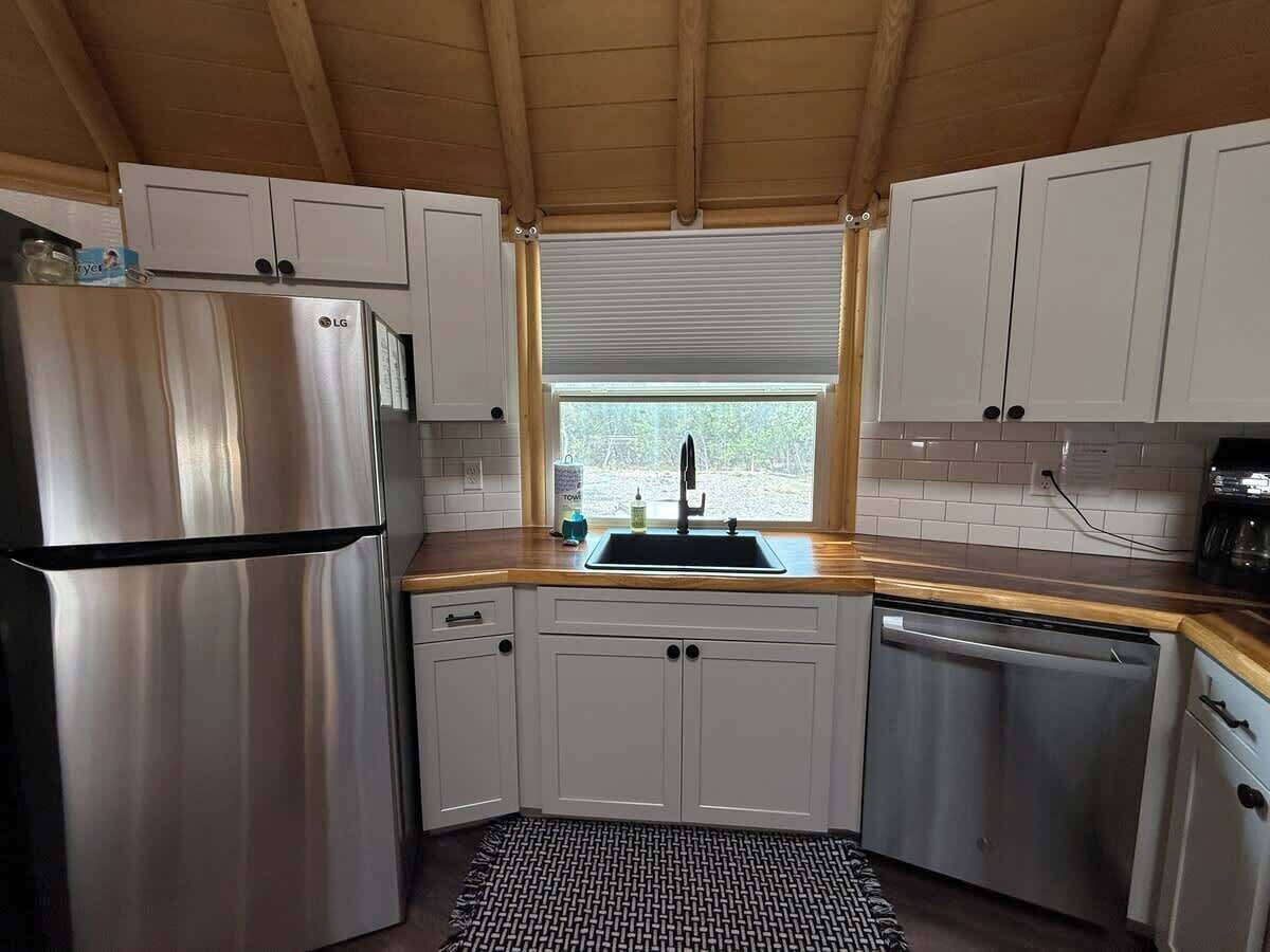 Frigorífico, microondas, horno y placa de cocina