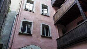 A pink building with two visible windows and an arched entrance. - Historic loft with character, Grenoble city center (Grenoble)