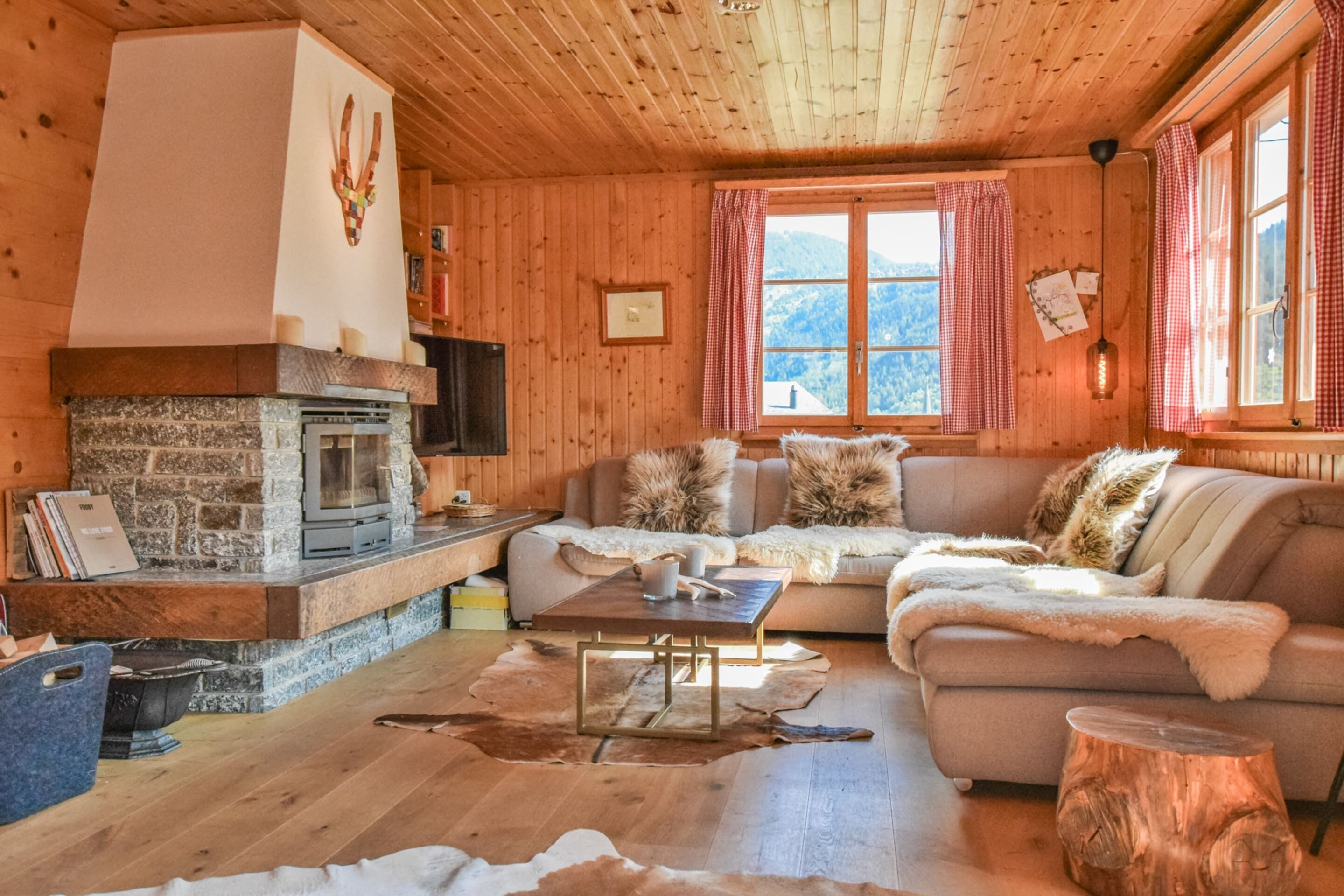 Basic Chalet | Living area | TV, fireplace, books