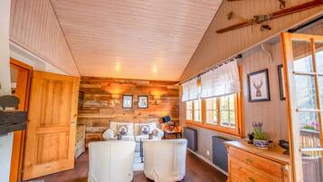 Basic Chalet | Living area | TV, fireplace, books