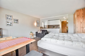 Appartement de base (Rhodania 52) | 1 chambre, espace de travail pour ordinateurs portables, literie fournie