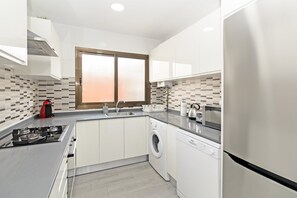 Fridge, microwave, oven, dishwasher