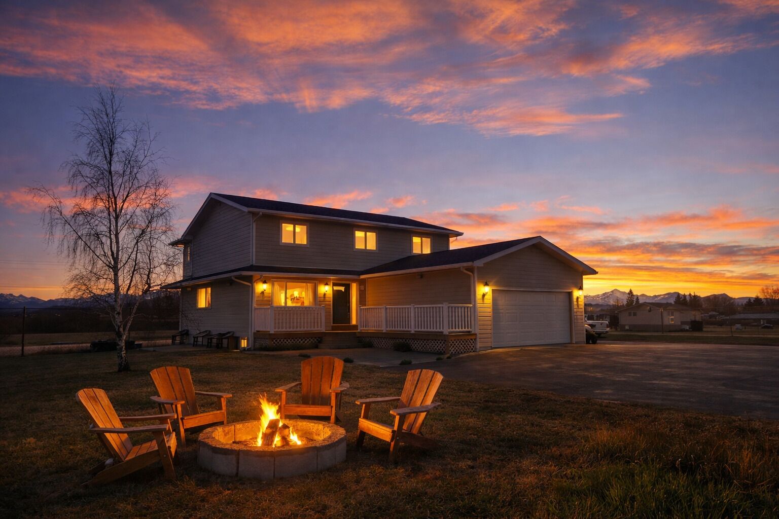 Evening fire pit at the home, photographed on-site.