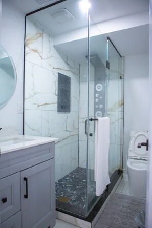 Shower, hair dryer, towels, soap - Cozy and Private Basement apartment / Ideal for Relaxation or Work (Brampton)