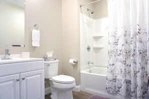 Hair dryer, towels, toilet paper
