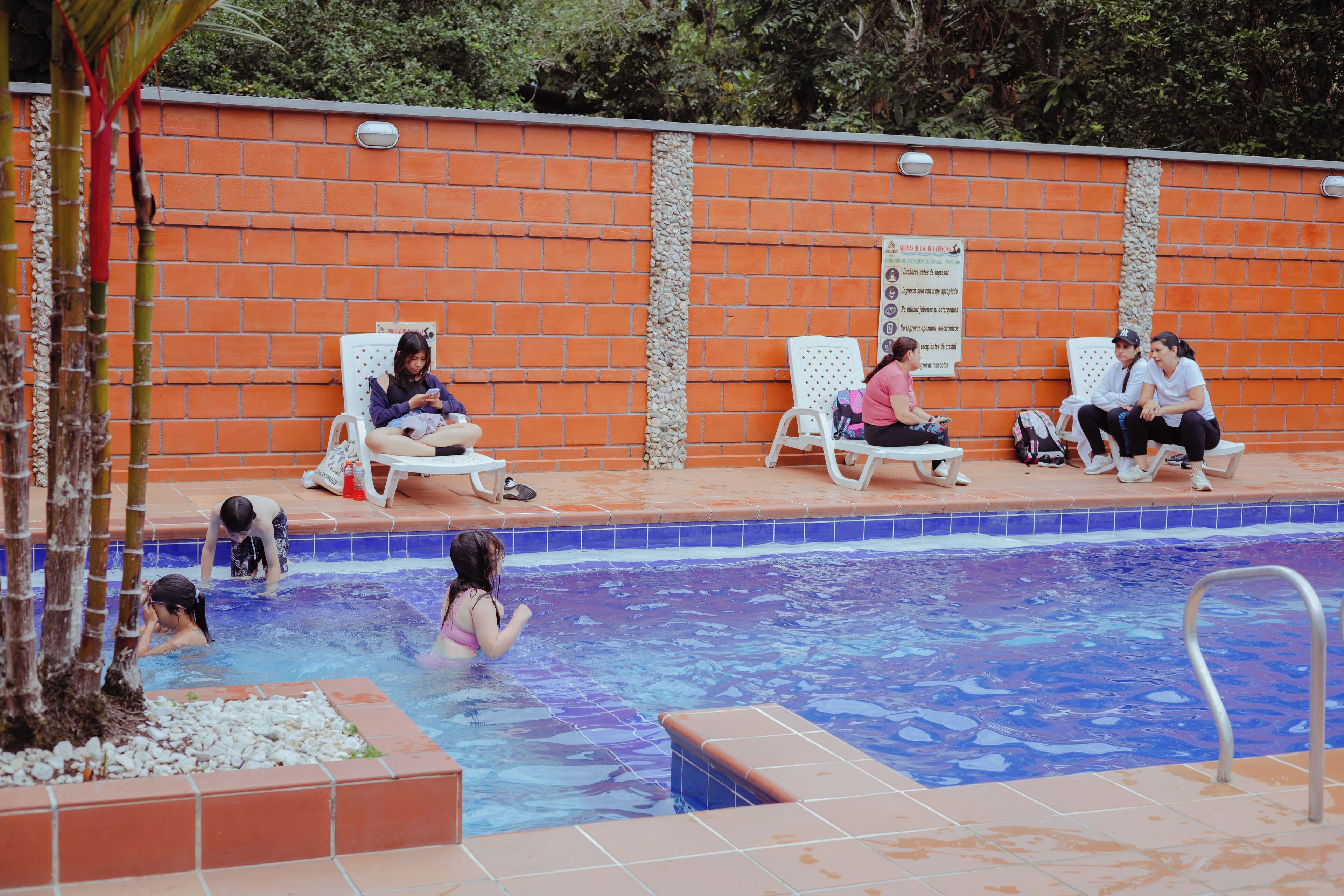 Outdoor pool, pool umbrellas