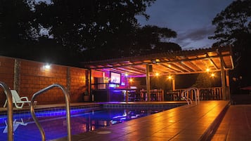 Outdoor pool, pool umbrellas