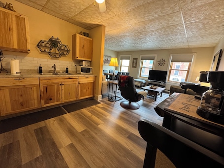 Interior. Two Bedroom Apartment Overlooking Main Street with One Designated Parking Spot