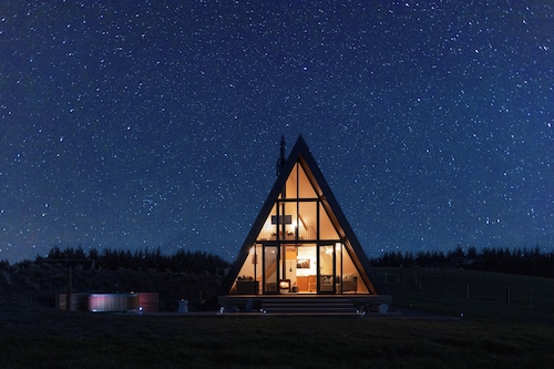 Cozy A Frame Cabin located on a working sheep and beef farm with hot tub