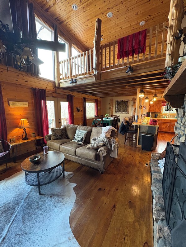 Smart TV, fireplace, DVD player, books