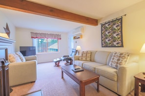 TV, fireplace, DVD player, table football