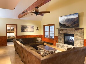 Smart TV, fireplace, video games, stereo