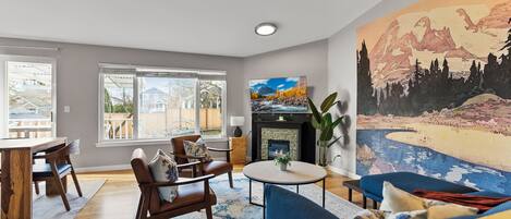 Smart TV, fireplace, video games, computer monitors