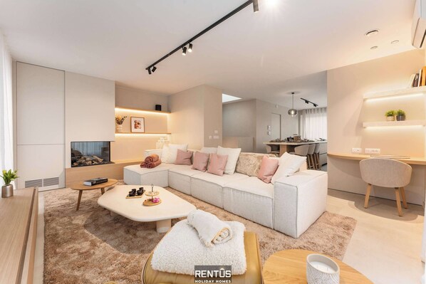 TV, fireplace, offices