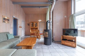Smart TV y chimenea 