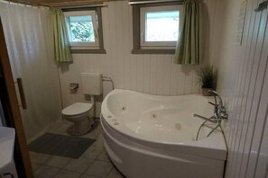 Shower, jetted bath - Ferienhaus mit Sauna im Ferienpark Mirow (Granzow)