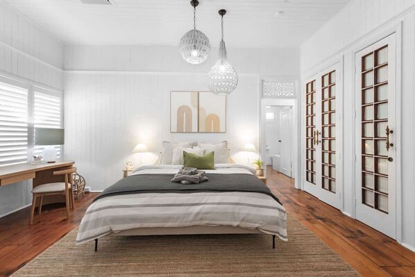 1 bedroom, desk, iron/ironing board, travel cot