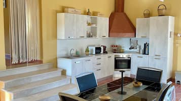 Fridge, microwave, oven, coffee/tea maker