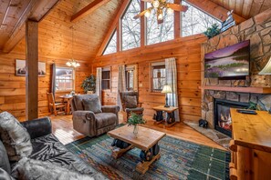 TV, fireplace, offices