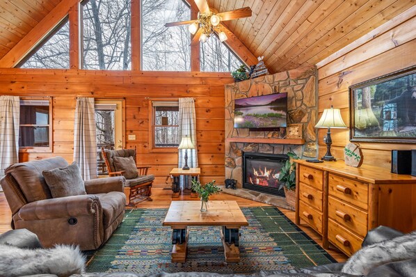 TV, fireplace, offices