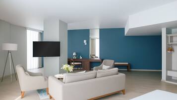 Junior Suite, 1 Double Bed, City View | Living area | 43-inch LED TV with satellite channels