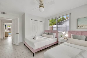 4 bedrooms, desk, iron/ironing board, travel cot
