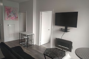 TV, fireplace - Penthouse with swimming pool, saunas, fitness room, BBQ area and indoor carwash. (Toronto)