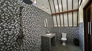 Shower, bidet, towels, soap