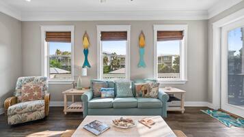 House, Partial Ocean View | Living area | 55-inch Smart TV with digital channels, Netflix, Hulu