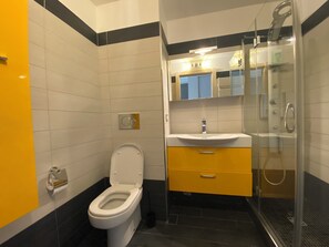 Séchoir à cheveux, serviettes fournies, papier de toilette