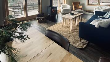 Télévision, cheminée, livres