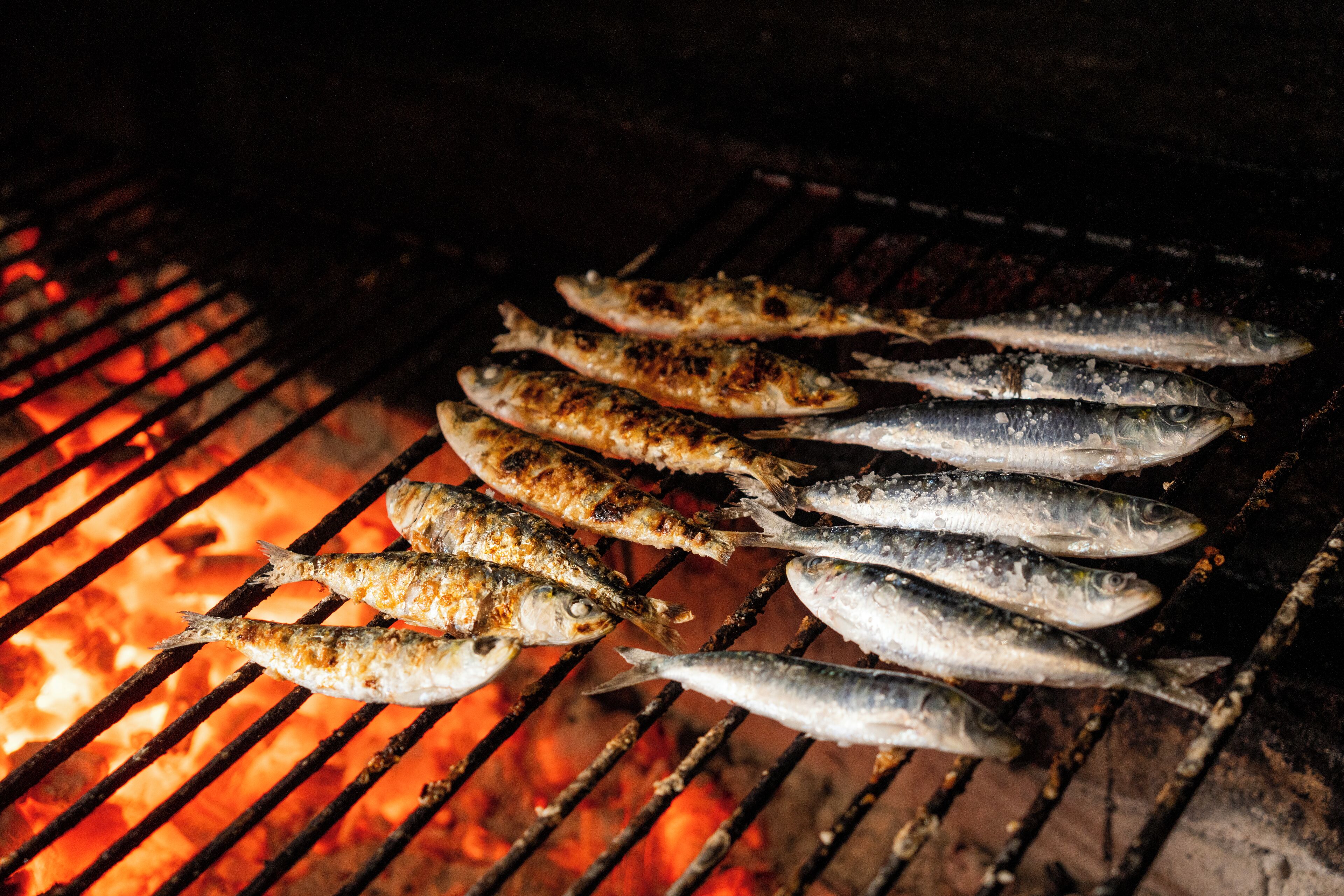 Pescado a la parrilla sobre fuego abierto.