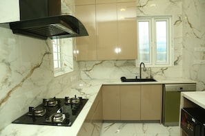 Fridge, microwave, stovetop, dishwasher