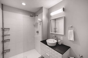 Shower, towels, soap, shampoo